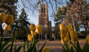 Beaumont Tower in the spring