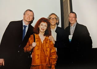 Photo of Ken Soehner, Jeanne-Claude, Christo, and Ted Goodman at the 2004 conference in New York.