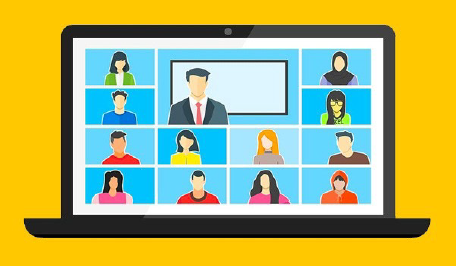 Laptop screen with people on a video call