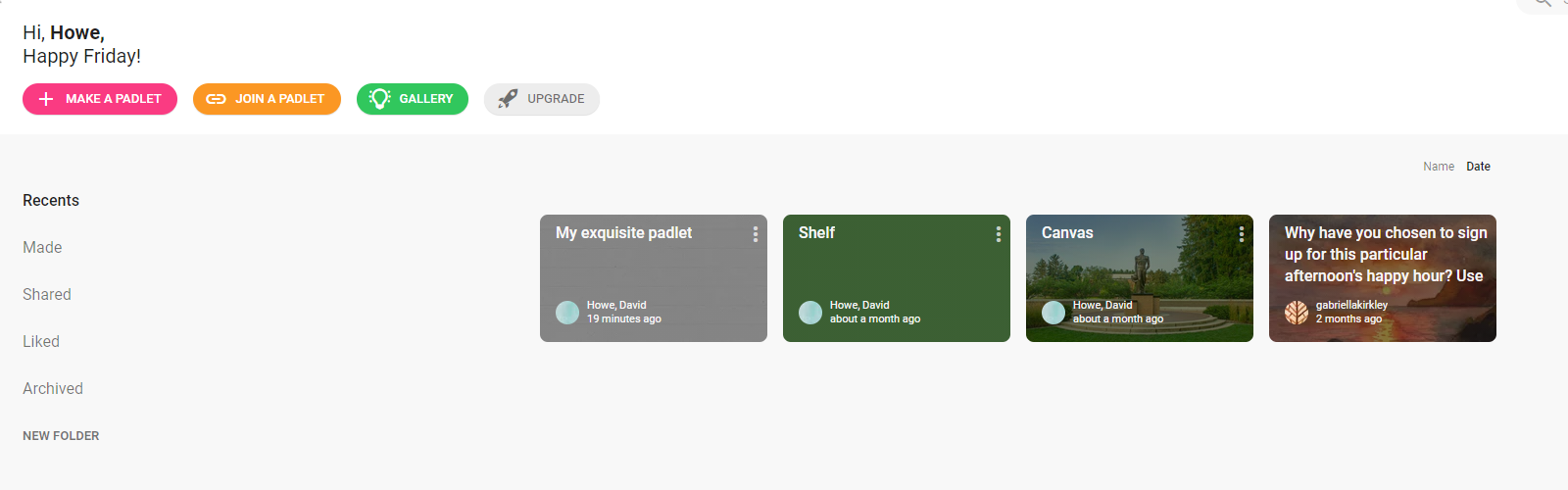 Screenshot of Padlet interface