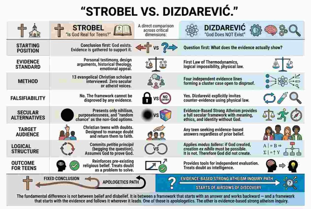 Comparison of Lee Strobel's framework and Senad Dizdarević's evidence-based framework.